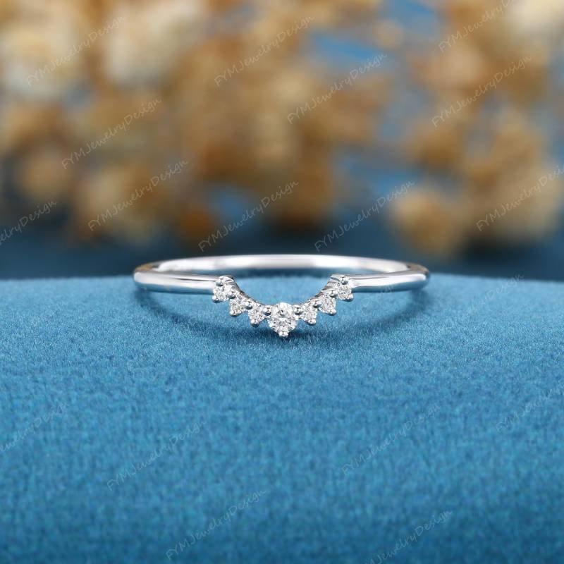 Ehering Geschwungen Weißgold Einzigartig Schlicht Versprechen Diamant Mathing Band Frauen Handgemacht Benutzerdefinierte Valentinstag Geschenk Für von FYMJewelryDesign