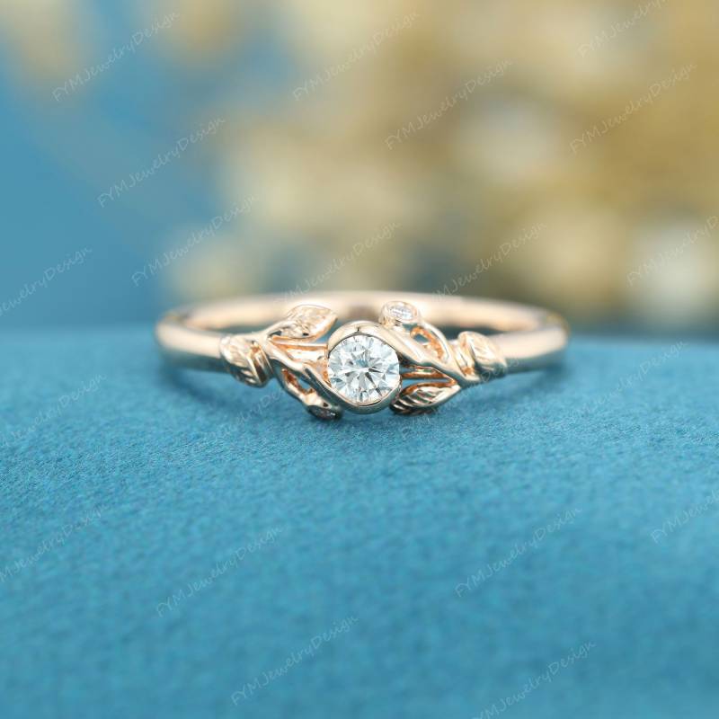 Einzigartiger Verlobungsring Blatt Rosegold Art Deco Diamant Frauen 14K Gold Hochzeitstag Geschenk Für Sie von FYMJewelryDesign