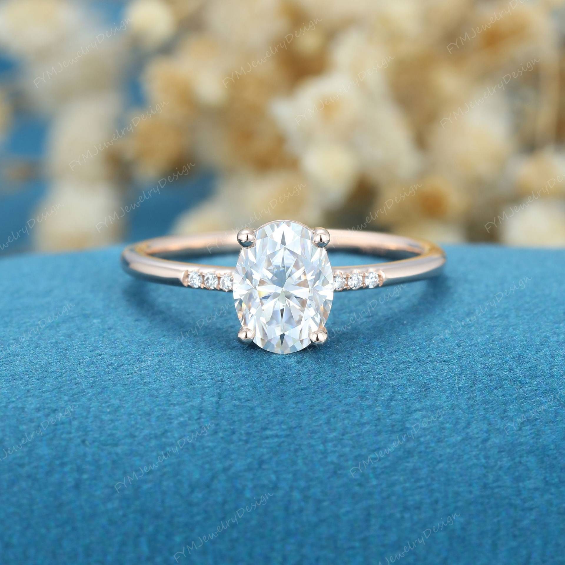 Oval Ecut Moissanite Verlobungsring Rose Gold Einzigartige Diamant Vintage Pflaster Band Braut Versprechen Jahrestagsgeschenk Für Frauen von FYMJewelryDesign