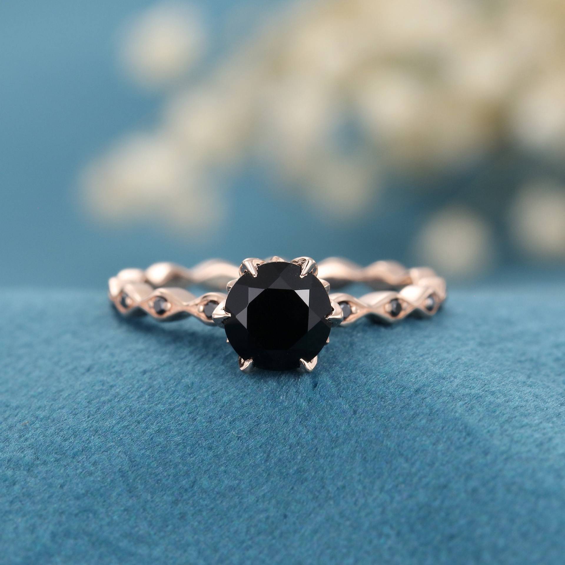 Schwarzer Onyx Verlobungsring Roségold Vintage Einzigartige Black Diamond Hochzeit Für Frauen Versprechen Brautschmuck Antik Jahrestag Geschenk Sie von FYMJewelryDesign