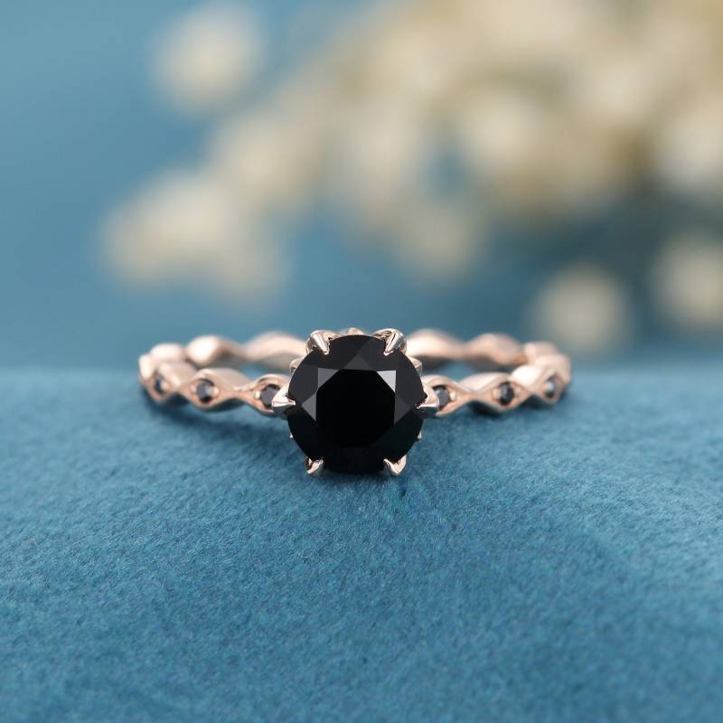 Schwarzer Onyx Verlobungsring Roségold Vintage Einzigartige Black Diamond Hochzeit Für Frauen Versprechen Brautschmuck Antik Jahrestag Geschenk Sie von FYMJewelryDesign