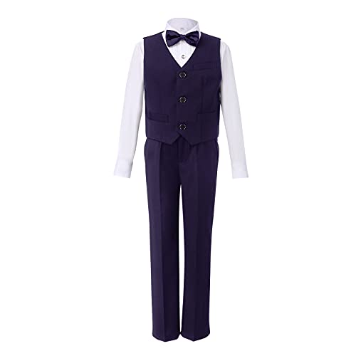 4 Teiliges Anzug Set für Kinder Jungen Gentleman Smoking Hochzeit Festlich Kinderanzug Taufe Formal Bekleidung Langarm Hemd Weste Hosen Fliege Freizeitkleidung für Frühling Herbst Lila 6-7 Jahre von FYMNSI