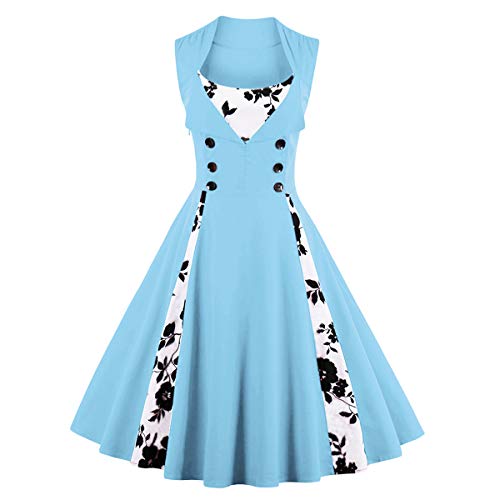 50er Jahre Kleider Damen Rockabilly Petticoat Kleid Ärmellos Rockebillykleider 60er Jahre Outfit Audrey Hepburn Vintage Retro Kleider Cocktailkleid Abendkleid Hochzeitskleid Große Größen Hellblau XL von FYMNSI
