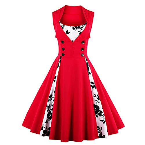 50er Jahre Kleider Damen Rockabilly Petticoat Kleid Ärmellos Rockebillykleider 60er Jahre Outfit Audrey Hepburn Vintage Retro Kleider Cocktailkleid Abendkleid Hochzeitskleid Große Größen Rot S von FYMNSI