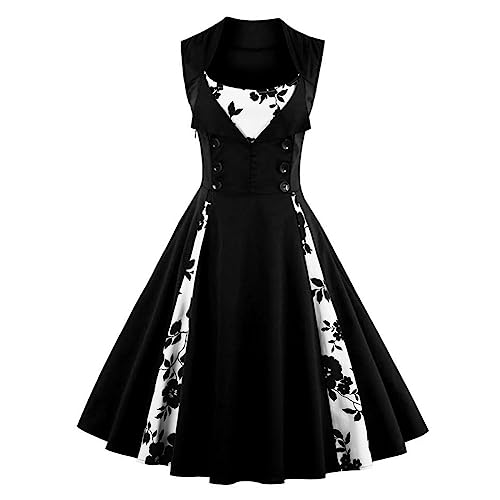 50er Jahre Kleider Damen Rockabilly Petticoat Kleid Ärmellos Rockebillykleider 60er Jahre Outfit Audrey Hepburn Vintage Retro Kleider Cocktailkleid Abendkleid Hochzeitskleid Große Größen Schwarz 3XL von FYMNSI