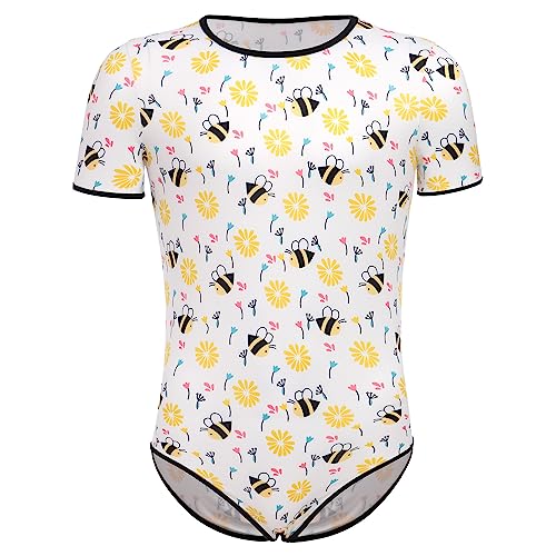 ABDL Body M?nner Herren Overall Bodysuit Baby Einteiler f?r Windelliebhaber Kurzarm T-Shirt Unterhemd Druckkn?pfe im Schritt Karikatur Gedruckt Jumpsuit Playsuit Unterw?sche Schlafanzug Biene 2XL von FYMNSI