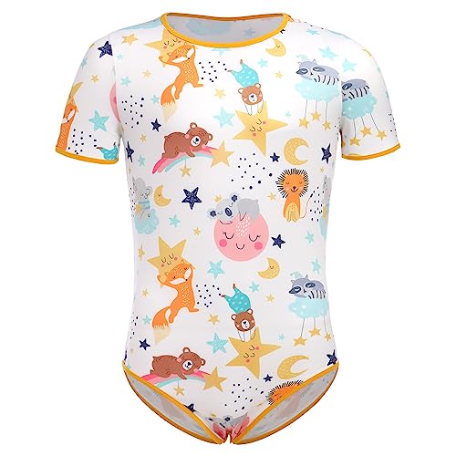 ABDL Body M?nner Herren Overall Bodysuit Baby Einteiler f?r Windelliebhaber Kurzarm T-Shirt Unterhemd Druckkn?pfe im Schritt Karikatur Gedruckt Jumpsuit Playsuit Unterw?sche Schlafanzug Tier M von FYMNSI