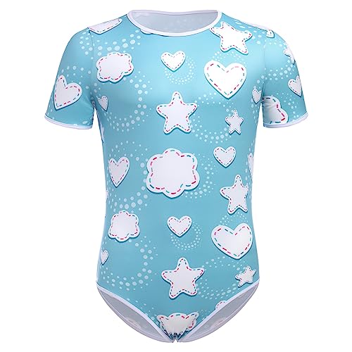 ABDL Body M?nner Herren Overall Bodysuit Baby Einteiler f?r Windelliebhaber Kurzarm T-Shirt Unterhemd Druckkn?pfe im Schritt Karikatur Gedruckt Jumpsuit Playsuit Unterw?sche Schlafanzug Wolken L von FYMNSI