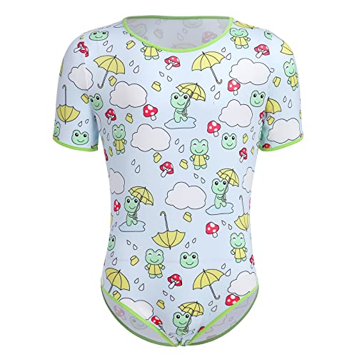 ABDL Body Männer Herren Overall Bodysuit Kurzarm T-Shirt Unterhemd Ouvert Body Sportbody Druckknöpfe im Schritt Karikatur Druckt Einteiler Jumpsuit Playsuit Unterwäsche Nachthemd Grün Frosch 2XL von FYMNSI