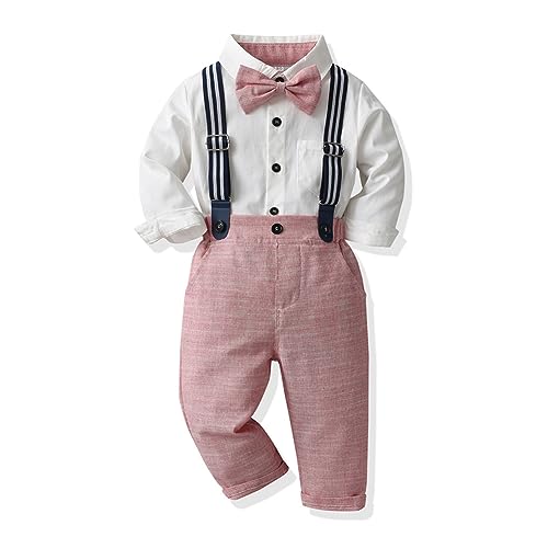 Anzug Baby Kinder Jungen Hochzeit Festlich Gentleman Set Taufanzug Fliege Langarm Hemd Shirt Top Hosentr�ger Hose Bekleidungsset Formal Smoking Outfit Herbst Winter Kleidung Rosa 12-18 Monate von FYMNSI