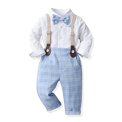 Anzug Baby Kinder Jungen Hochzeit Festlich Gentleman Set Taufanzug Fliege Langarm Hemd Shirt Top Hosenträger Hose Bekleidungsset Formal Smoking Outfit Herbst Winter Kleidung Hellblau 2-3 Jahre von FYMNSI