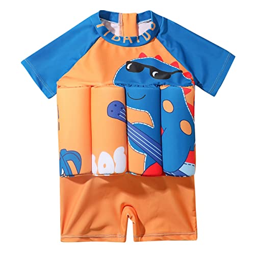 Baby Jungen Badeanzüge Mädchen Bojenanzüge Unisex Float Badeanzug Einteilige Schwimmende Badebekleidung mit verstellbarem Auftrieb Schwimmhilfe Einteiler Bademode Kurzarm Orange + Blau 2-3 Jahre von FYMNSI