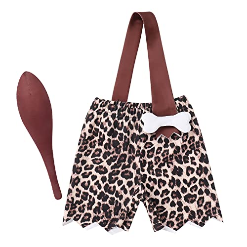 Baby Jungen Bam Bam Kostüm Kinder Caveman Höhlenmensch Cosplay Leopard Shorts mit Knüppel Historische Steinzeit Mensch Verkleidung Halloween Party Karneval Fasching Kinderkostüm Braun 2-3 Jahre von FYMNSI