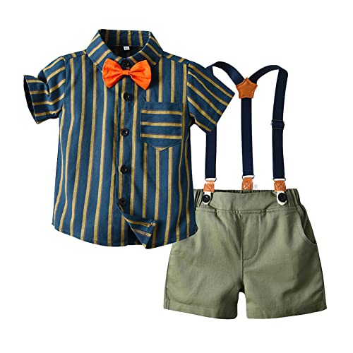 Baby Jungen Festlich Anzug Set Kleinkinder Gentleman Outfit Taufanzug Kinder Sommer Kurzarm Hemd mit Fliege + Hosentr�ger + Shorts Bekleidung f�r Hochzeit Geburtstag Party Taufe Armeegr�n 3-4 Jahre von FYMNSI