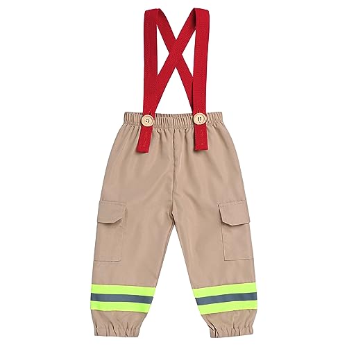 Baby Jungen M�dchen Feuerwehrmann Kost�m, Kinder Feuerwehr Rollenspiel Set Langes Hose mit Hosentr�ger Feuerwehrchef Cosplay Karneval Fasching Verkleidung Kinderkost�m f�r Halloween Khaki 18-24 Monate von FYMNSI