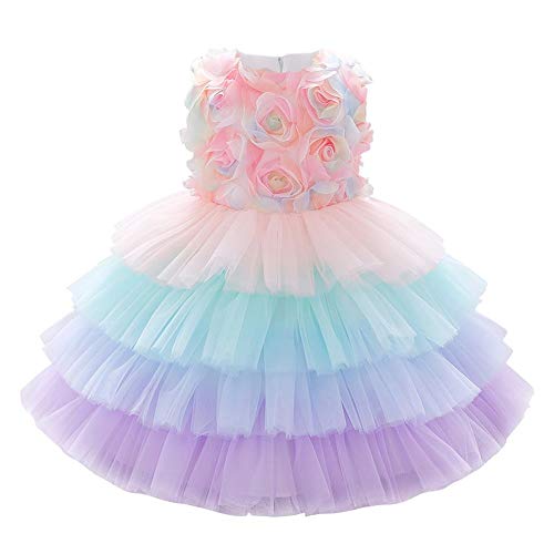 Baby Kleid Kleinkinder Mädchen Regenbogen Tüll Tütü Prinzessin Geburtstag Partykleid Taufkleid Abendkleid Festliches Festkleid Sommer Ärmellos Bowknot Hochzeits Brautjungfer Kleider Mehrfarbig 6-12M von FYMNSI