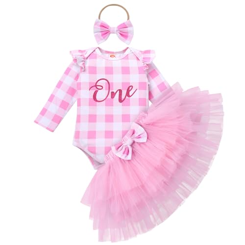 Baby M?dchen 1. Geburtstag Outfit Erstes Weihnachtsoutfit Baumowlle Langarm Strampler Body T?t? T?ll Rock Stirnband Erster Geburtstag 1 Jahr Alt Party Fotoshooting Herbst Winter Rosa 12-18 Monate von FYMNSI