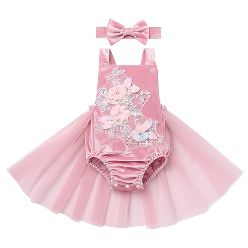 Baby M?dchen 1. Geburtstag Outfit Samt Body Strampler T?ll T?t? Prinzessin Partykleid Stirnband Kleinkinder Weihnachtskleid Es ist Mein Erster Geburtstag Fotoshooting Bekleidungsset Rosa 12-18 Monate von FYMNSI