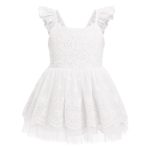 Baby M?dchen Kleid Neugeborenes Taufkleid S?ugling Spitzenkleid Sommer ?rmellos Partykleid 1. Geburtstag Outfit Baumwolle Prinzessin T?t? T?llkleid Festliches Festkleid Abendkleid Wei? 12-18 Monate von FYMNSI