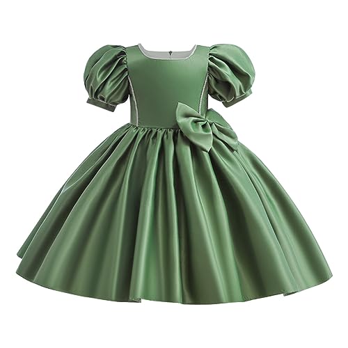 Baby M?dchen Taufkleid Satinkleid Abendkleid Prinzessin Geburtstag Partykleid Bowknot Kurzarm A-Linie Festliches Festkleid Ballkleid Kinder Hochzeit Brautjungfer Kleider Avocado 3-4 Jahre von FYMNSI