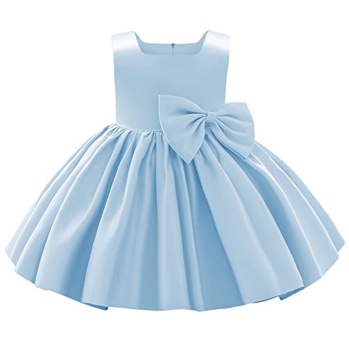 Baby M?dchen Taufkleid Satinkleid Abendkleid Prinzessin Geburtstag Partykleid Bowknot ?rmellos A-Linie Festliches Festkleid Ballkleid Kinder Hochzeit Brautjungfer Kleider Blau 8-9 Jahre von FYMNSI