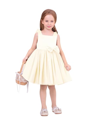 Baby M?dchen Taufkleid Satinkleid Abendkleid Prinzessin Geburtstag Partykleid Bowknot ?rmellos A-Linie Festliches Festkleid Ballkleid Kinder Hochzeit Brautjungfer Kleider Champagner 9-10 Jahre von FYMNSI