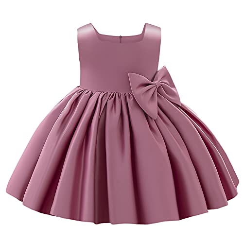 Baby M?dchen Taufkleid Satinkleid Abendkleid Prinzessin Geburtstag Partykleid Bowknot ?rmellos A-Linie Festliches Festkleid Ballkleid Kinder Hochzeit Brautjungfer Kleider Dunkelrosa 18-24 Monate von FYMNSI