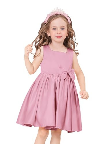 Baby M?dchen Taufkleid Satinkleid Abendkleid Prinzessin Geburtstag Partykleid Bowknot ?rmellos A-Linie Festliches Festkleid Ballkleid Kinder Hochzeit Brautjungfer Kleider Dunkelrosa 8-9 Jahre von FYMNSI