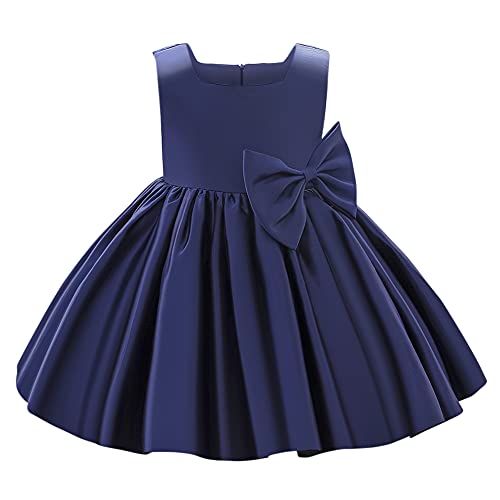 Baby M?dchen Taufkleid Satinkleid Abendkleid Prinzessin Geburtstag Partykleid Bowknot ?rmellos A-Linie Festliches Festkleid Ballkleid Kinder Hochzeit Brautjungfer Kleider Marineblau 9-10 Jahre von FYMNSI