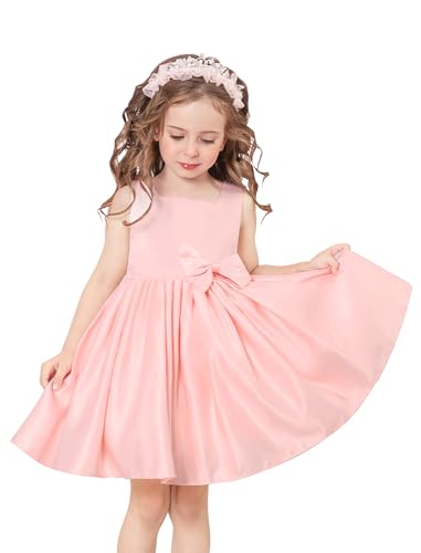 Baby M?dchen Taufkleid Satinkleid Abendkleid Prinzessin Geburtstag Partykleid Bowknot ?rmellos A-Linie Festliches Festkleid Ballkleid Kinder Hochzeit Brautjungfer Kleider Rosa 3-4 Jahre von FYMNSI