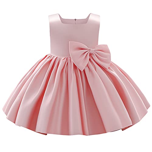 Baby M?dchen Taufkleid Satinkleid Abendkleid Prinzessin Geburtstag Partykleid Bowknot ?rmellos A-Linie Festliches Festkleid Ballkleid Kinder Hochzeit Brautjungfer Kleider Rosa 9-10 Jahre von FYMNSI