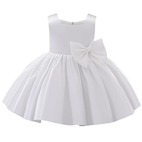 Baby M?dchen Taufkleid Satinkleid Abendkleid Prinzessin Geburtstag Partykleid Bowknot ?rmellos A-Linie Festliches Festkleid Ballkleid Kinder Hochzeit Brautjungfer Kleider Wei? 8-9 Jahre von FYMNSI