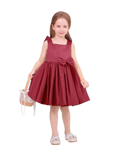 Baby M?dchen Taufkleid Satinkleid Abendkleid Prinzessin Geburtstag Partykleid Bowknot ?rmellos A-Linie Festliches Festkleid Ballkleid Kinder Hochzeit Brautjungfer Kleider Weinrot 2-3 Jahre von FYMNSI