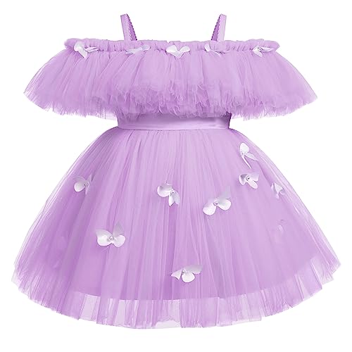 Baby Mädchen 1 Geburtstag Partykleid Taufkleid Schmetterling Tüll Tüll A-Linie Prinzessin Schulterfrei Festliches Festkleid Kinder Blumenmädchen Hochziet Brautjungfer Abendkleider Violett 18-24 Monate von FYMNSI