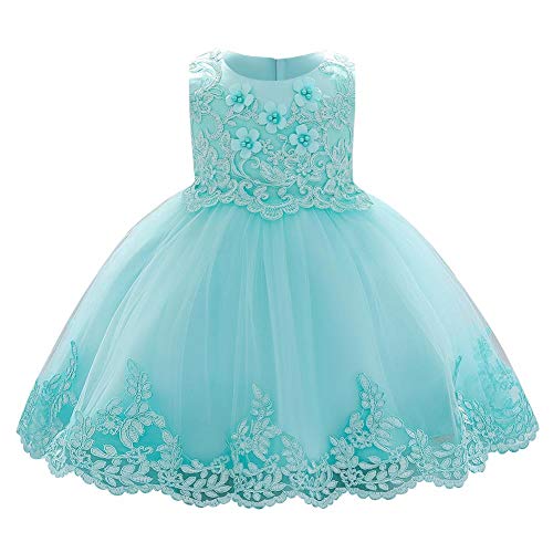 Baby Mädchen 1. Geburtstag Partykleid Blumenmädchen Hochzeit Brautjungfer Festliches Festkleid Prinzessin Tütü Tüll Spitzenkleid Abendkleid Taufkleid Ärmellos Cocktailkleid Blau Grün 18-24 Monate von FYMNSI