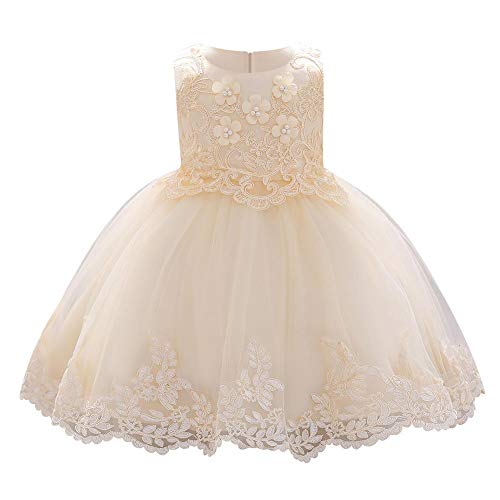 Baby Mädchen 1. Geburtstag Partykleid Blumenmädchen Hochzeit Brautjungfer Festliches Festkleid Prinzessin Tütü Tüll Spitzenkleid Abendkleid Taufkleid Ärmellos Cocktailkleid Champagner 12-18 Monate von FYMNSI