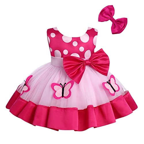 Baby Mädchen Taufkleid 1. Geburtstag Partykleid Kleinkinder Sommerkleid V-Ausschnitt Schleife Tüllkleid Pailletten Ärmellos Prinzessin Abendkleid Festliches Festkleider Rose Schmetterling 12-18 Monate von FYMNSI