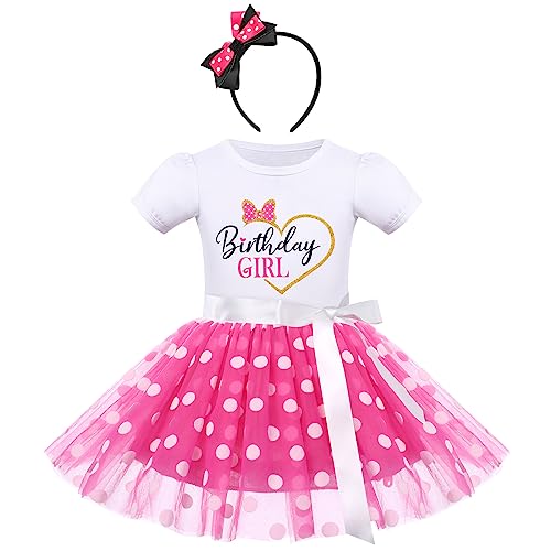 Baby Mädchen Halloween Mouse Kostüm Kleinkinder Geburtstag Partykleid Kinder Vintage Gepunktet Tutu Tüllkleid Prinzessin Festliches Festkleid Weihnachtskleid Fasching Karneval Weiß + Rose 4 Jahre von FYMNSI