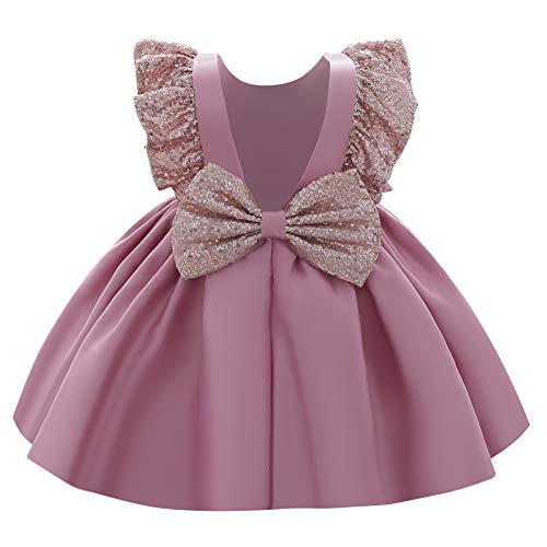 Baby Mädchen Kleid Kinder Prinzessin Partykleid Pailletten Schleife Formal Abendkleid Rückenfrei Hochzeitskleid Brautjungfer Festkleid Erster Geburtstagskleid Taufkleid 1# Dunkelrosa 2-3 Jahre von FYMNSI