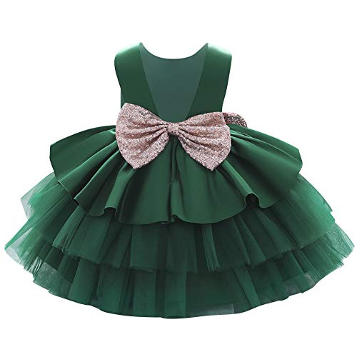 Baby Mädchen Kleid Kinder Prinzessin Partykleid Pailletten Schleife Formal Abendkleid Rückenfrei Hochzeitskleid Brautjungfer Festkleid Geburtstagskleid Taufkleid Ärmellos 2# Dunkelgrün 4-5 Jahre von FYMNSI