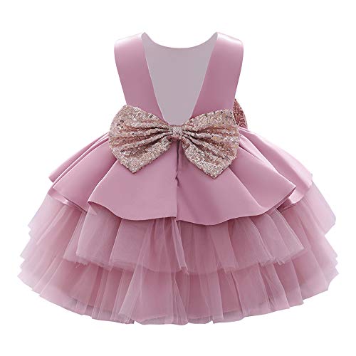 Baby Mädchen Kleid Kinder Prinzessin Partykleid Pailletten Schleife Formal Abendkleid Rückenfrei Hochzeitskleid Brautjungfer Festkleid Geburtstagskleid Taufkleid Ärmellos 2# Dunkelrosa 18-24 Monate von FYMNSI