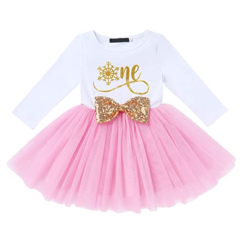 Baby Mädchen Mein 1. Geburtstag Partykleid Elsa Kostüm Baumwolle Langarm Tutu Tüll Prinzessin Kleid Festkleid Abendkleid Herbstkleid Weihnachten Fotoshooting Bekleidung Golden Schneeflocke 1 Jahr von FYMNSI