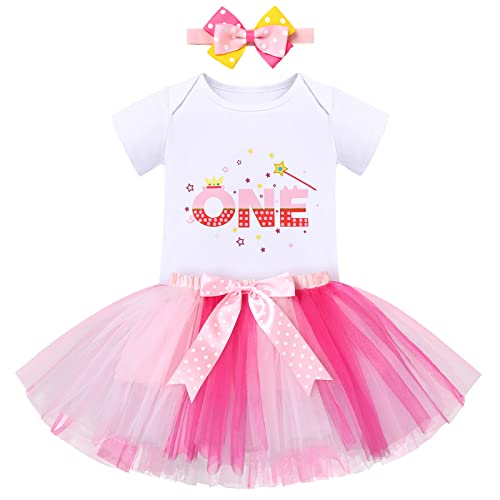 Baby Mädchen Pig 1. Geburtstagsfeier Outfit 1 Jahr Party Kleid Baumwolle Kurzarm Strampler Body Prinzessin Tutu Tüll Rock Stirnband 3tlg Sommer Bekleidungsset Fotoshooting Halloween Rose - One 1 Jahr von FYMNSI