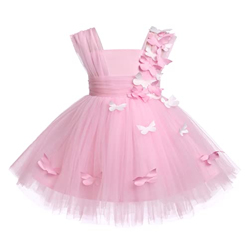 Baby Mädchen Prinzessin Kleid Blumenmädchenkleid Taufkleid Kleinkinder Schmetterling Festlich Festkleid Hochzeit 1. Geburtstag Partykleid Festzug Prinzessin Tüllkleid Formal Abendkleid Rosa 12-18M von FYMNSI