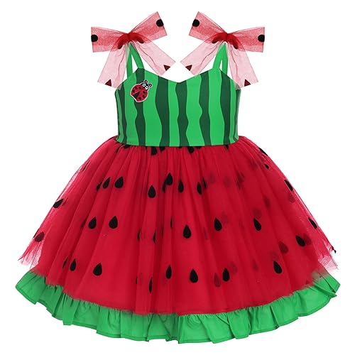 Baby Mädchen Wassermelone Kleid Erster 1. Geburtstag Partykleid Kleinkind Kinder Schleife Tüll Tutu Prinzessin Kleid Festliches Festkleid Festzug Freizeitkleidung Sommerkleid Rot Wassermelone 3-4J von FYMNSI