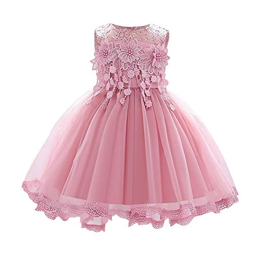Baby Partykleid Blumenmädchen Hochzeitskleid Brautjungfer Kleid Kleinkinder Mädchen Tutu Prinzessin Abendkleid Babykleid Geburtstagskleid Festkleid Taufkleid Festlich Festzug Dunkelrosa 6-12 Monate von FYMNSI