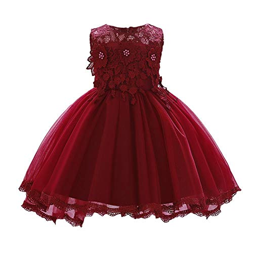 Baby Partykleid Blumenmädchen Hochzeitskleid Brautjungfer Kleid Kleinkinder Mädchen Tutu Prinzessin Abendkleid Babykleid Geburtstagskleid Festkleid Taufkleid Festlich Festzug Dunkelrot 12-18 Monate von FYMNSI