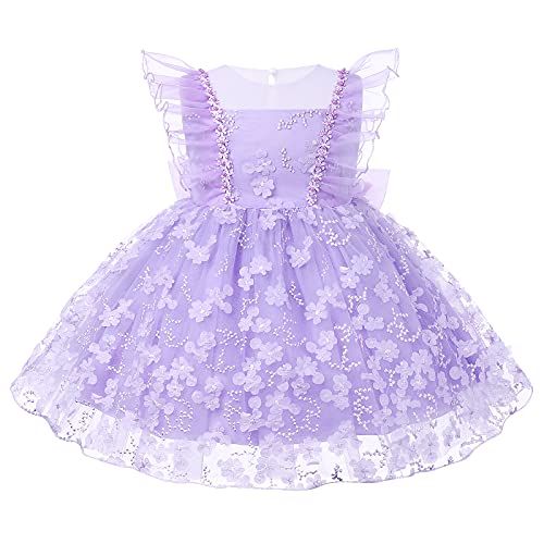 Baby Partykleid Kleinkinder Mädchen Organza Bowknot Tutu Prinzessin Abendkleid Blumenmädchen Hochzeit Brautjungfer Blumen Kleid Sommer Babykleid Geburtstag Festkleid Taufkleid Violett 12-18 Monate von FYMNSI