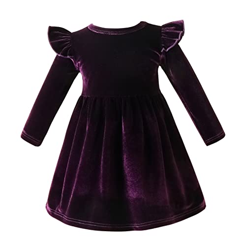 Baby Samtkleid Kleinkinder M?dchen Vintage A-Linie R?schen Langarm Prinzessin Abendkleid Weihnachtskleid Weihnachten Partykleid Festlich Festkleid Faltenrock Hochzeit Herbst Winter Lila 12-18 Monate von FYMNSI