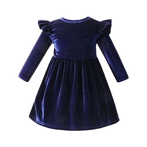 Baby Samtkleid Kleinkinder M?dchen Vintage A-Linie R?schen Langarm Prinzessin Abendkleid Weihnachtskleid Weihnachten Partykleid Festlich Festkleid Faltenrock Hochzeit Herbst Winter Marineblau 9-12M von FYMNSI